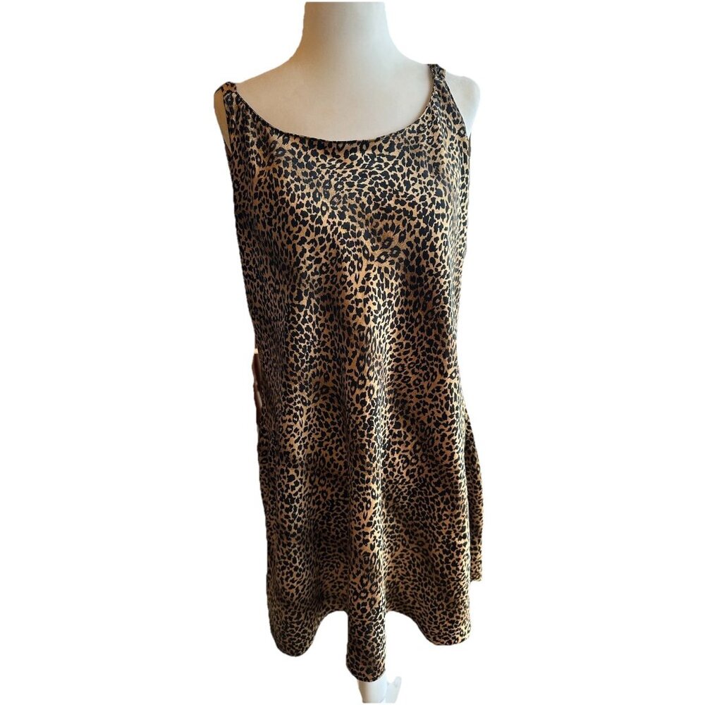 Vintage Amanda Stewart XL Animal Print Satin Nightgown Slip Dress Short